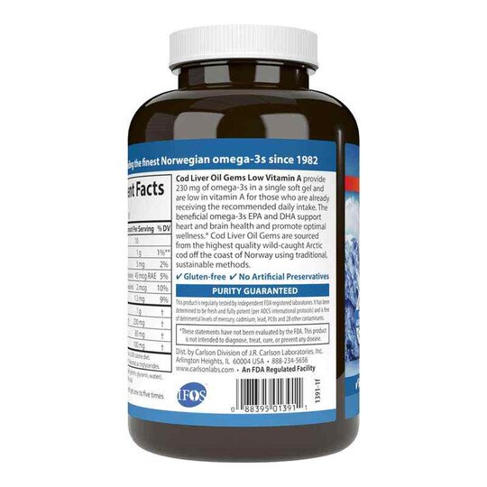Cod Liver Oil Omega-3s Low Vitamin A Formula with Natur, CL